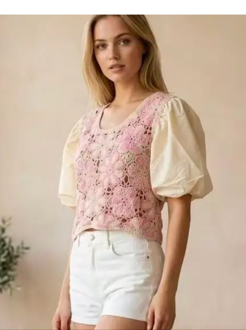 Elegant Pink Floral Lace Blouse